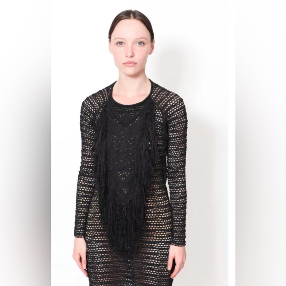 💕Isabel  Marant Runway Dress Fringed Transparent Black